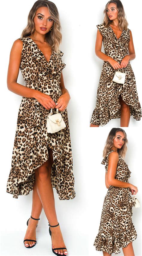 Leo Leopard Print Wrap Midi Dress At Ikrush Vika Star