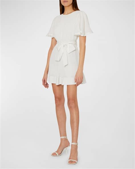 Milly Liv Pleated Blouson Sleeve Satin Mini Dress Neiman Marcus