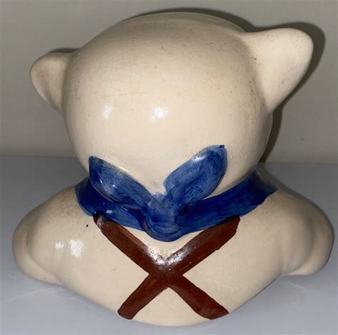 Vintage S Shawnee Pottery Smiley Pig Cookie Jar Blue Scarf Gold