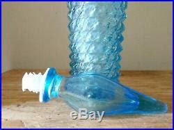 Vintage Rossini Empoli Blue Glass Genie Bottle Decanter Diamond Pattern