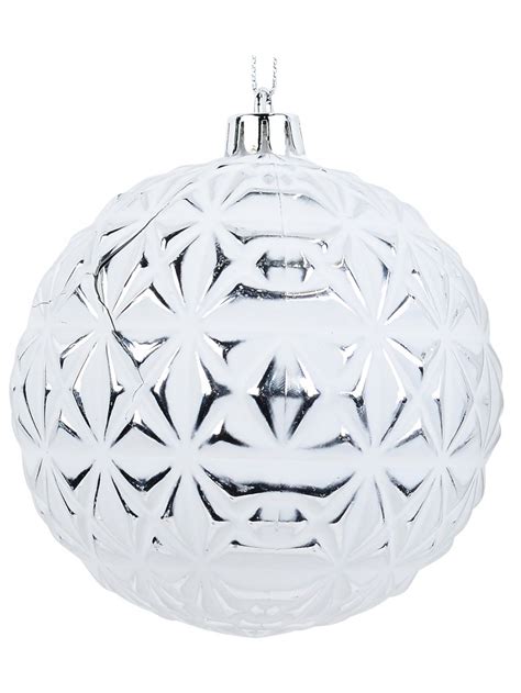 White Christmas Baubles With Assorted Silver Textured Patterns 4 X 10cm Christmas