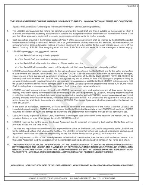 EV1947 Fillable PDF Boat Rental Agreement JB Forms