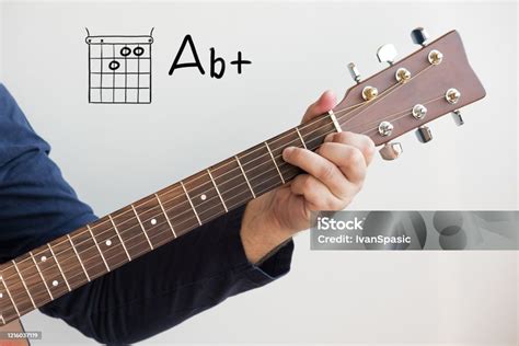 Man Playing Guitar Chords Displayed On Whiteboard Chord A Flat Stock