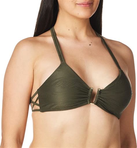 Amazon Vince Camuto Women S Standard Textured Bikini Top Swimsuit With Hardware Detail