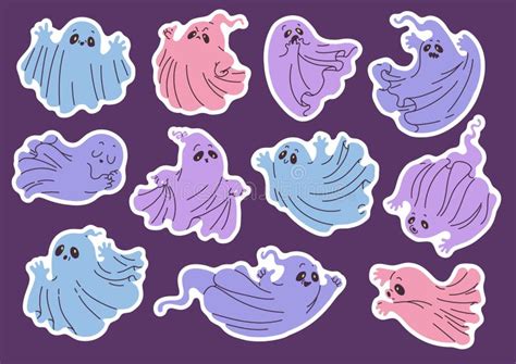 Ghosts Stickers Set Cartoon Style Stock Vector Illustration Of Phantom Drawing 227880666