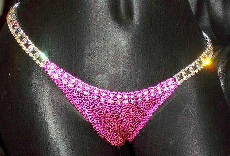 Style 997 Hot Pink Metallic Avatar Competition Bikini With Rhinestone Connectors Vandella Costumes