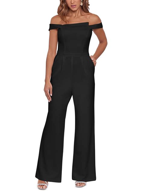 Xscape Off The Shoulder Crepe Jumpsuit In Black Lyst