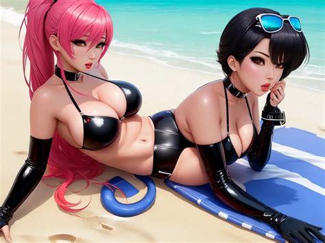 Free 300dpi Images Babe In Latex Bikini And Gloves On A Beach Nice