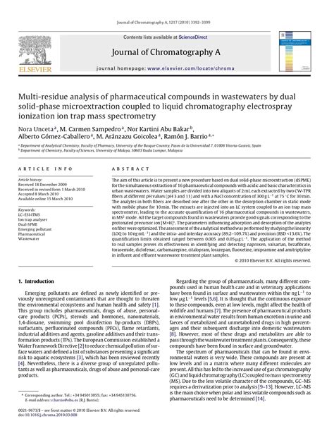 Multi Residue Analysis Of Pharmaceutical Compounds In Wastewaters By