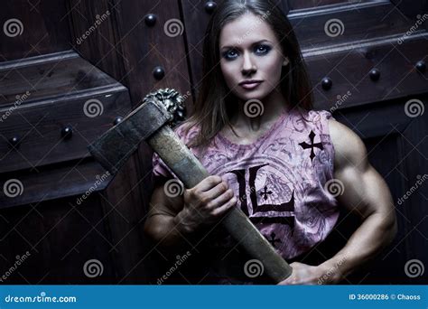 Woman Warrior With Axe Stock Photo Image Of Warrior 36000286