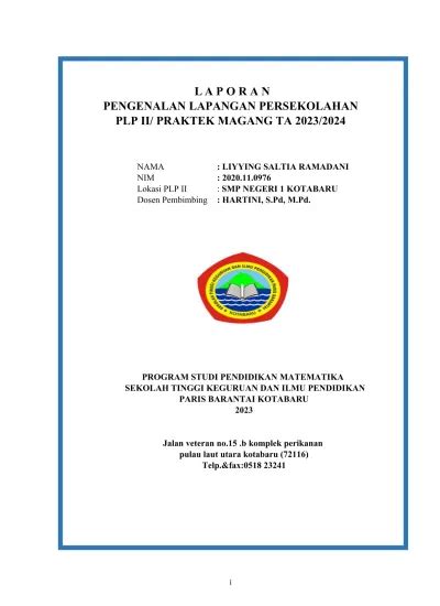 Laporan Pengamatan Pengenalan Lapangan Persekolahan Ii Plp Ii Di Smp