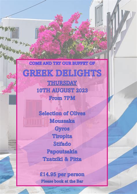 Greek Buffet 10th August 2023 The Colchester Officers ClubThe