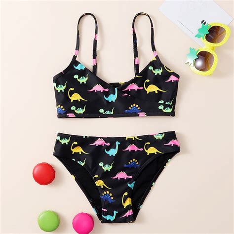 Swimsuit For Girls Piece Sport Dinosaurs Prints High Waist Bikini Set