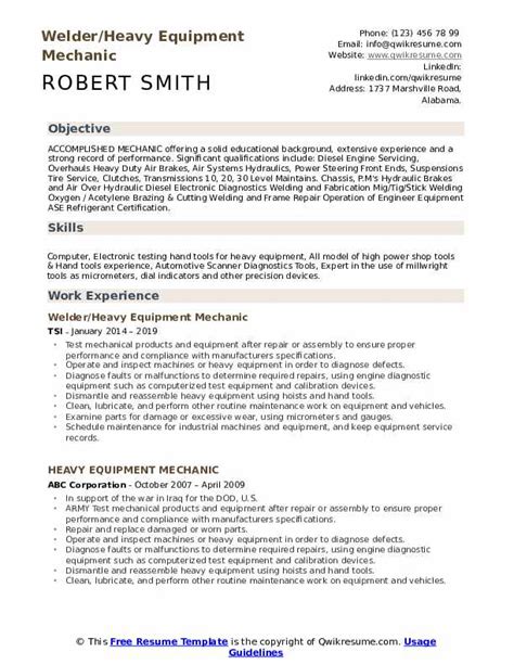 Heavy Equipment Resume Sample