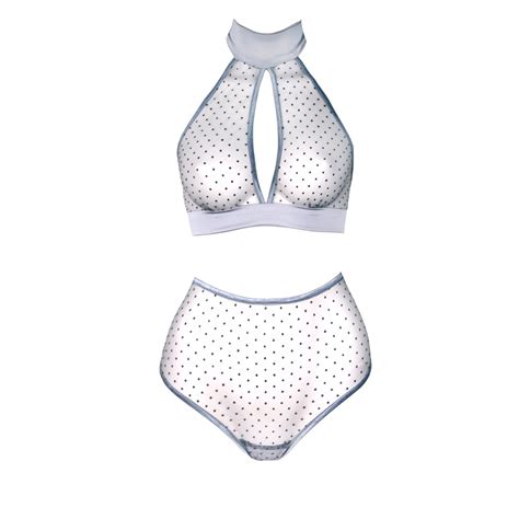 Sexy Grey Polka Dot Lingerie Set Clear Panties With Underwired Bra