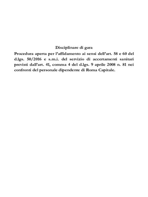 Fillable Online Disciplinare Di Gara Procedura Aperta Per L Affidamento