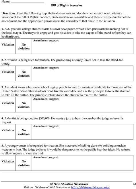 Bill Of Rights Scenarios Worksheet