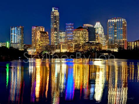 Austin Skyline at NIGHT Panoramic Photo Poster Cityscape Print | Etsy