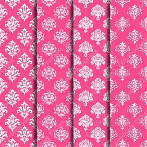 French Rose Pink Damask Digital Paper Rustic Printable Background