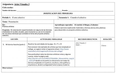 Planeación Artes Visuales 3 de Secundaria 1er Trimestre