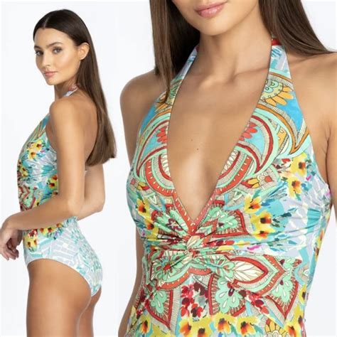 Johnny Was Swim Johnny Waselena Twist Halter One Piece Swimsuit Sz