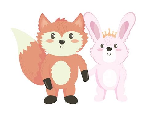 Premium Vector | Isolated fox and rabbit cartoon