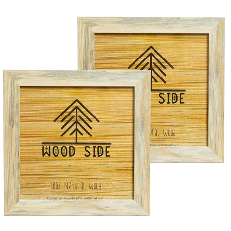 Rustic Wooden Square Picture Frames 8x8 Set Of 2 Natural Solid Eco Wood With Real Glass For