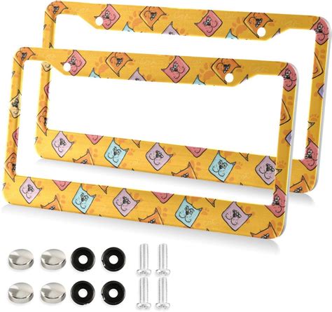 Gzhjmy 2pcs Yellow Funny Cat License Plate Frame For Car Decorative