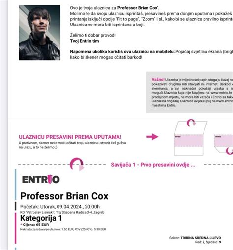 Prodajem 2 Ulaznice Za Brian Cox U Zagrebu 94