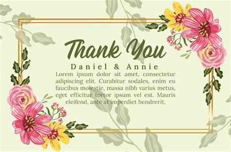 Premium Vector Thank You Card With Pink And Yellow Watercolor Flower