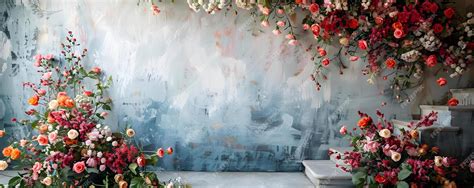 Premium Photo | Floral Wall and Staircase Backdrop at a Photo Studio ...