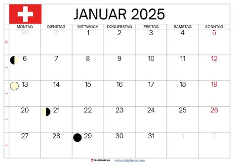 Kalender Januar Schweiz