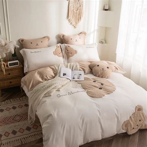 Teddy Bear Embroidery Cotton Bedding Cuddle Up To Sweet Dreams Kore