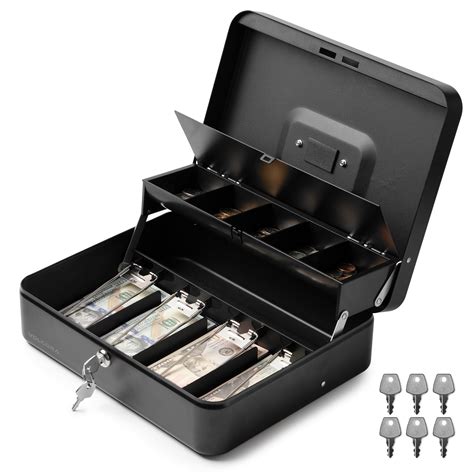 Volcora Large Cash Box with Key Lock, Metal Money Box for Cash