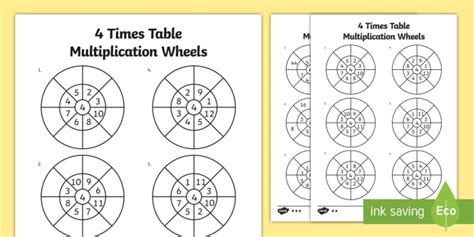 4 Times Table Multiplication Wheels Worksheet Worksheet Pack