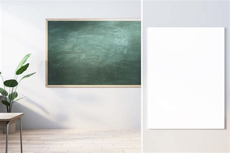 Premium Photo Modern Classroom Interior With Empty Mock Up Chalkboard And Poster Wooden