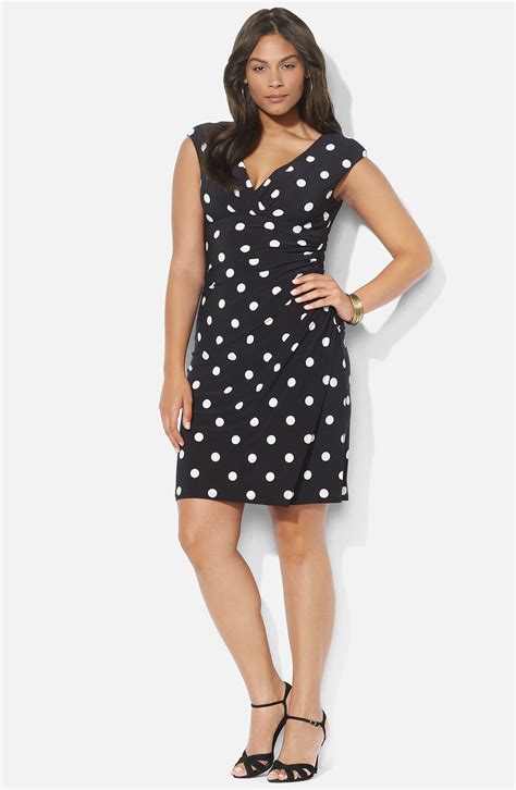 Lauren Ralph Lauren Polka Dot Surplice Matte Jersey Sheath Dress Plus