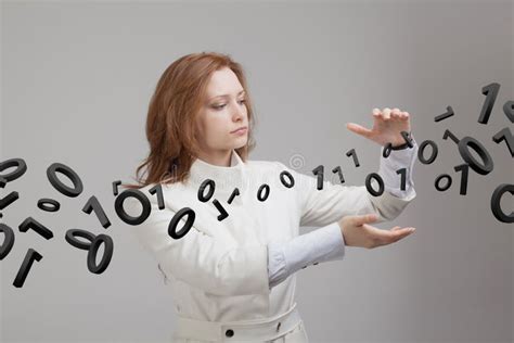 Woman Working With Binary Code Concept Of Digital Technology Stock