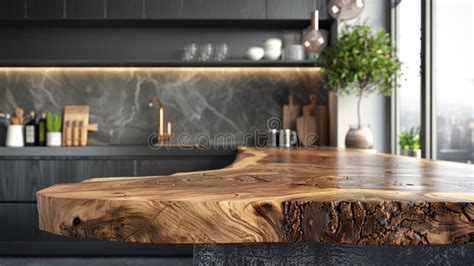 Close-up of a Rustic Wooden Countertop in a Modern Kitchen. Natural ...