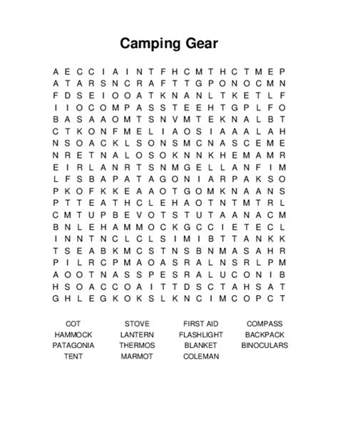 Camping Gear Word Search