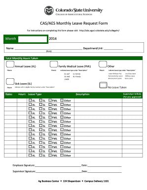 Fillable Online Webdoc Agsci Colostate Cas Aes Monthly Leave Request