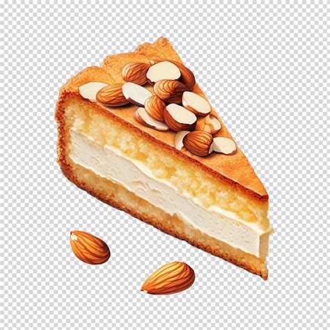 Premium Psd Slice Of Cake With Almonds On Transparent On White