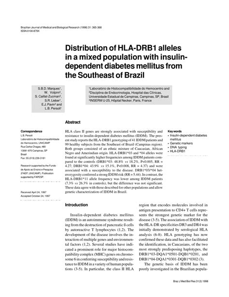 Pdf Distribution Of Hla Drb Alleles In A Mixed Population With