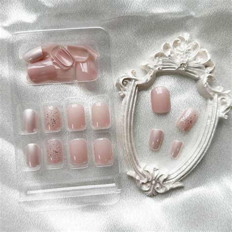 Pcs Press On Nails Short Full Cover Square Shaped Fake Nails Nude