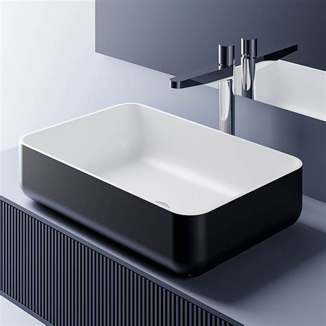 Lavabo De Encimera Pb De Resina Mineral En Blanco Negro X