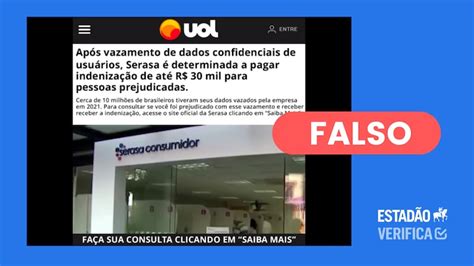 É Falso Que Site Libere Indenização Da Serasa Por Dados Vazados Estadão