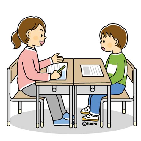 先生と面談をする男の子のイラスト（カラー）