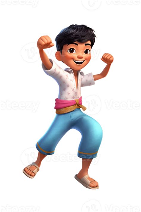 Ai Generated Asian Kid Boy Dancing Jumping In Joy Raising Hands And