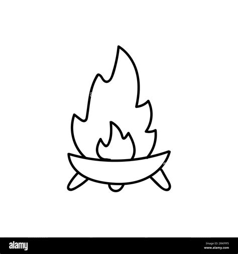 Hand Drawn Doodle Flame Fire Pit Icon In Charcoal Grill Simple Outdoor