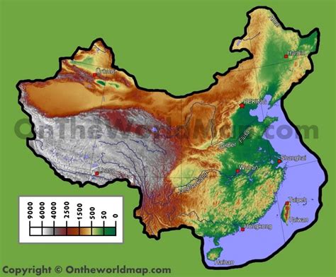 China physical map - Ontheworldmap.com